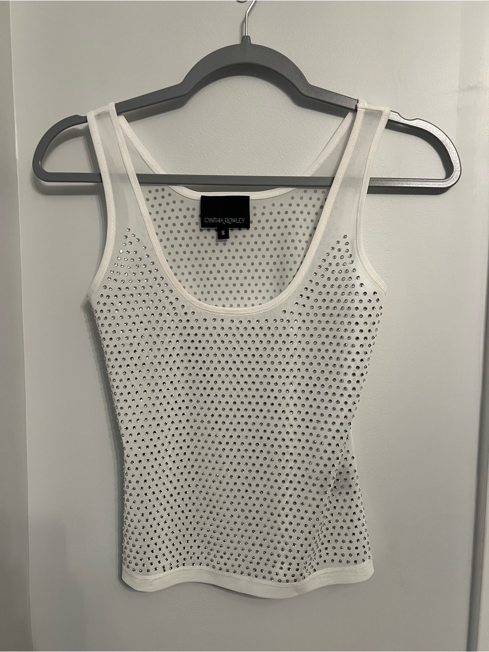 Cynthia Rowley White Studded Mesh Tank